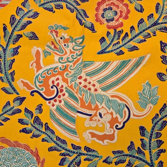 Java Jungle Yellow Asian Dragon Themed Fabric Soil & Stain Repellent Finish - Picture 4 of 12